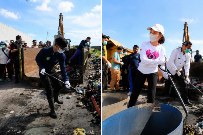 
					Wali Kota Batam, Amsakar Achmad, bersama Wakil Wali Kota Batam, Li Claudia Chandra, ikut membersihkan sampah dalam peringatan Hari Lingkungan Hidup Sedunia Tingkat Kota Batam Tahun 2026, Jumat (19/6/2026). 