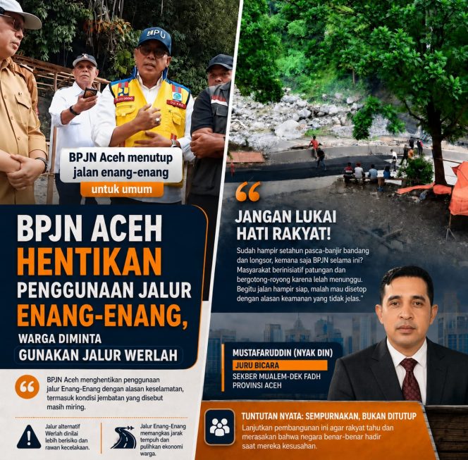 
					BPJN Aceh Diminta Tak Asal Tutup Jalan Enang-Enang, SEKBER Aceh Relawan Mualem-Dek Fadh: Jangan Lukai Hati Rakyat Gayo!