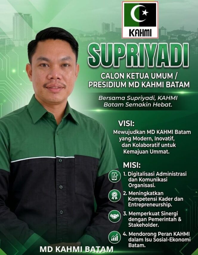 
					Membawa Misi Modernisasi dan Kolaborasi, Supriyadi Resmi Maju sebagai Calon Ketua Umum/Presidium MD KAHMI Batam Periode 2026–2031